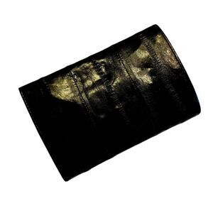 Vintage black eel skin buttery soft leather wallet billfold trifold style 80s